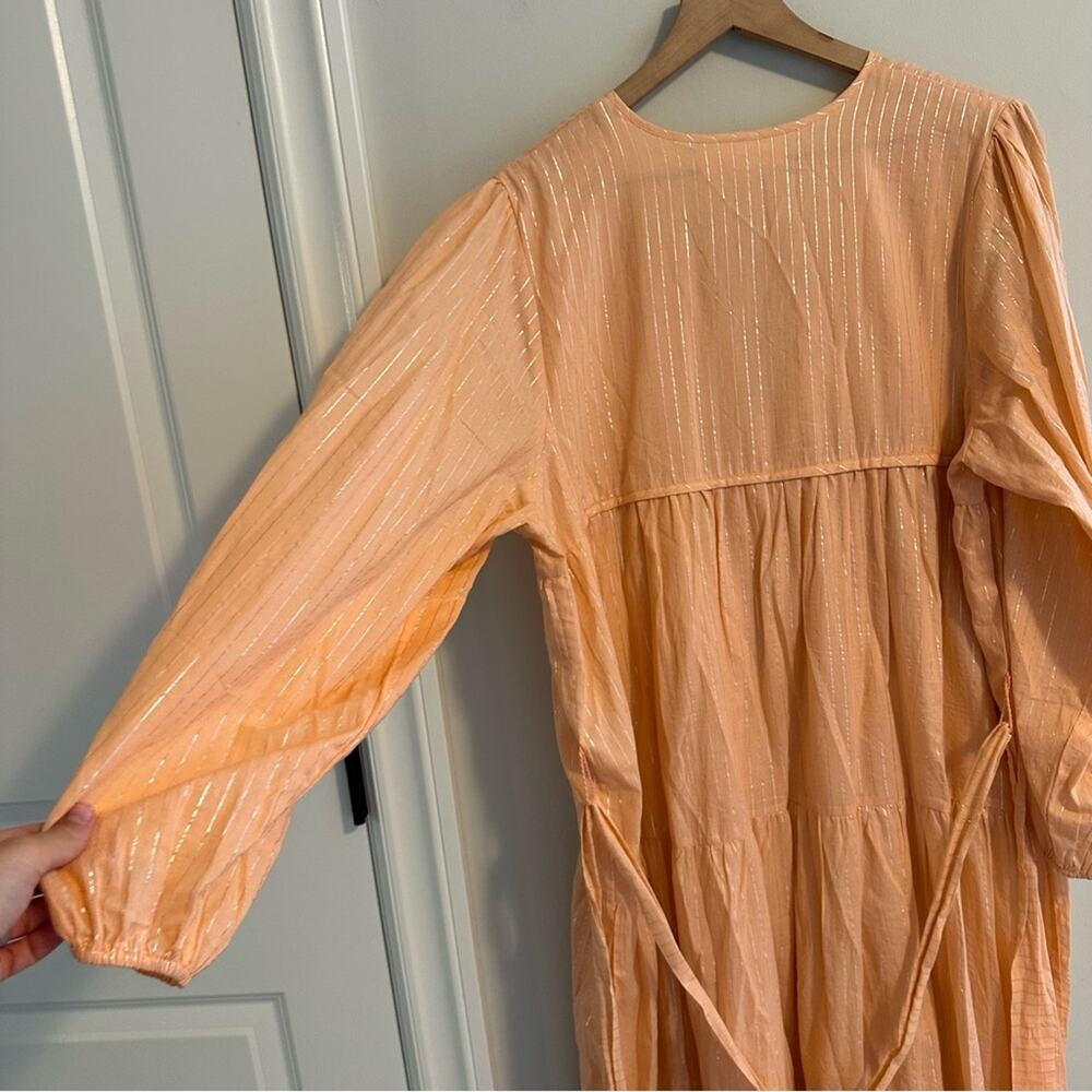 Emerson Fry India Collection Pink Peach Metallic Long Sleeve Maxi Dress M/L - Picture 8 of 16